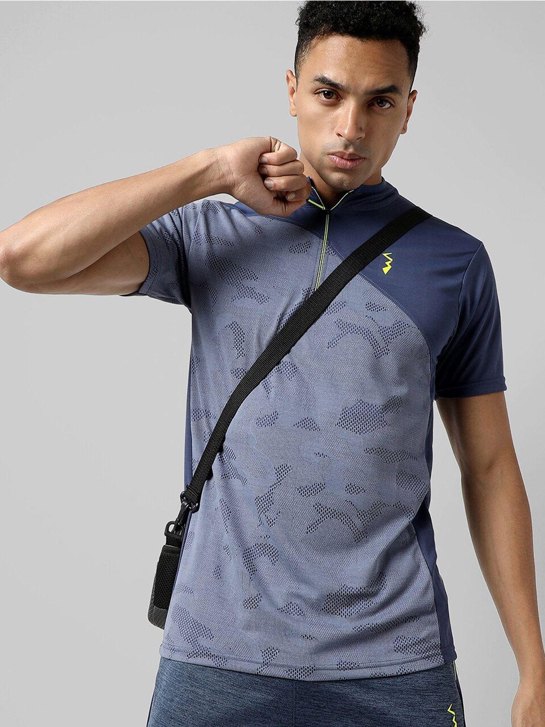 campus sutra abstract mandarin collar activewear t-shirt