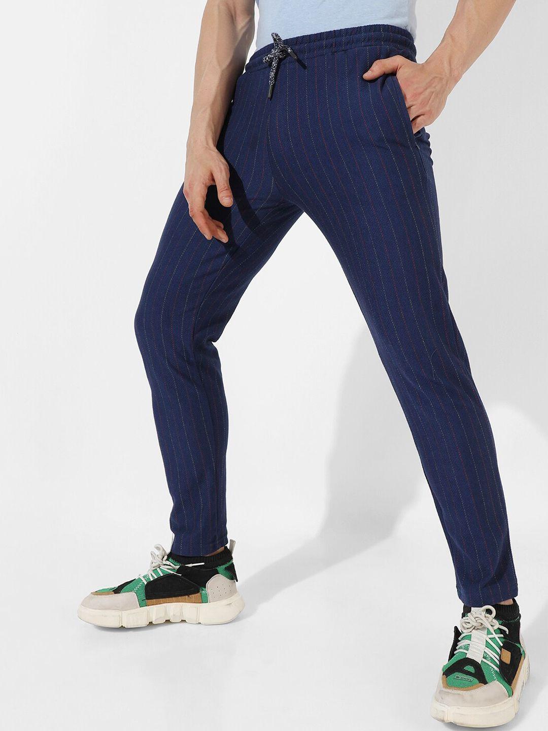 campus sutra men striped regular fit cotton track pants