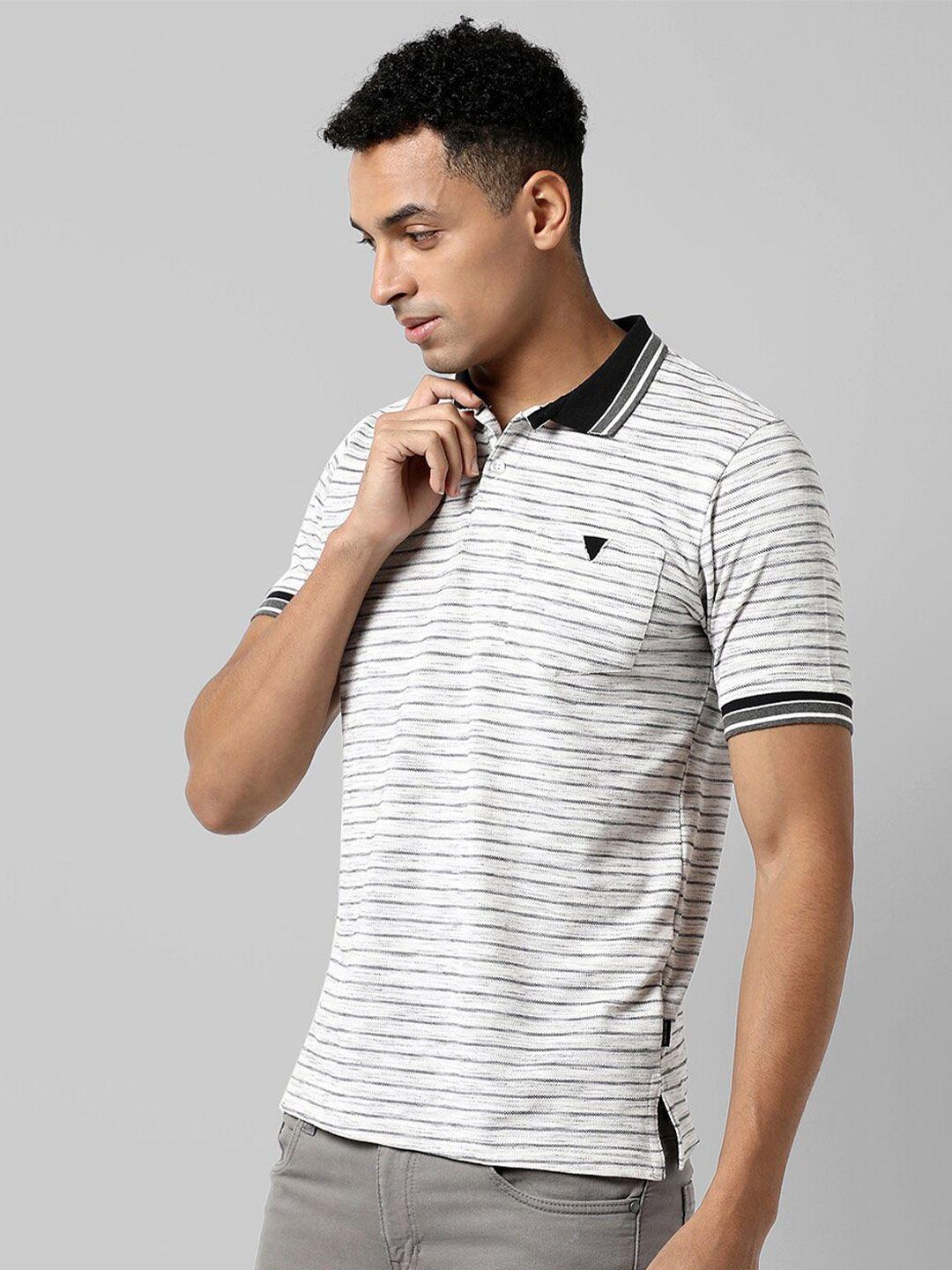 campus sutra striped polo collar cotton t-shirt