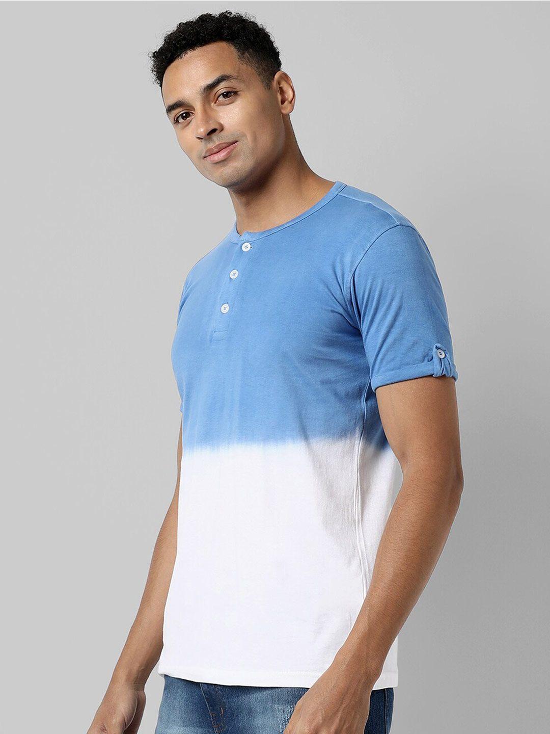 campus sutra tie & dye henley neck cotton t-shirt