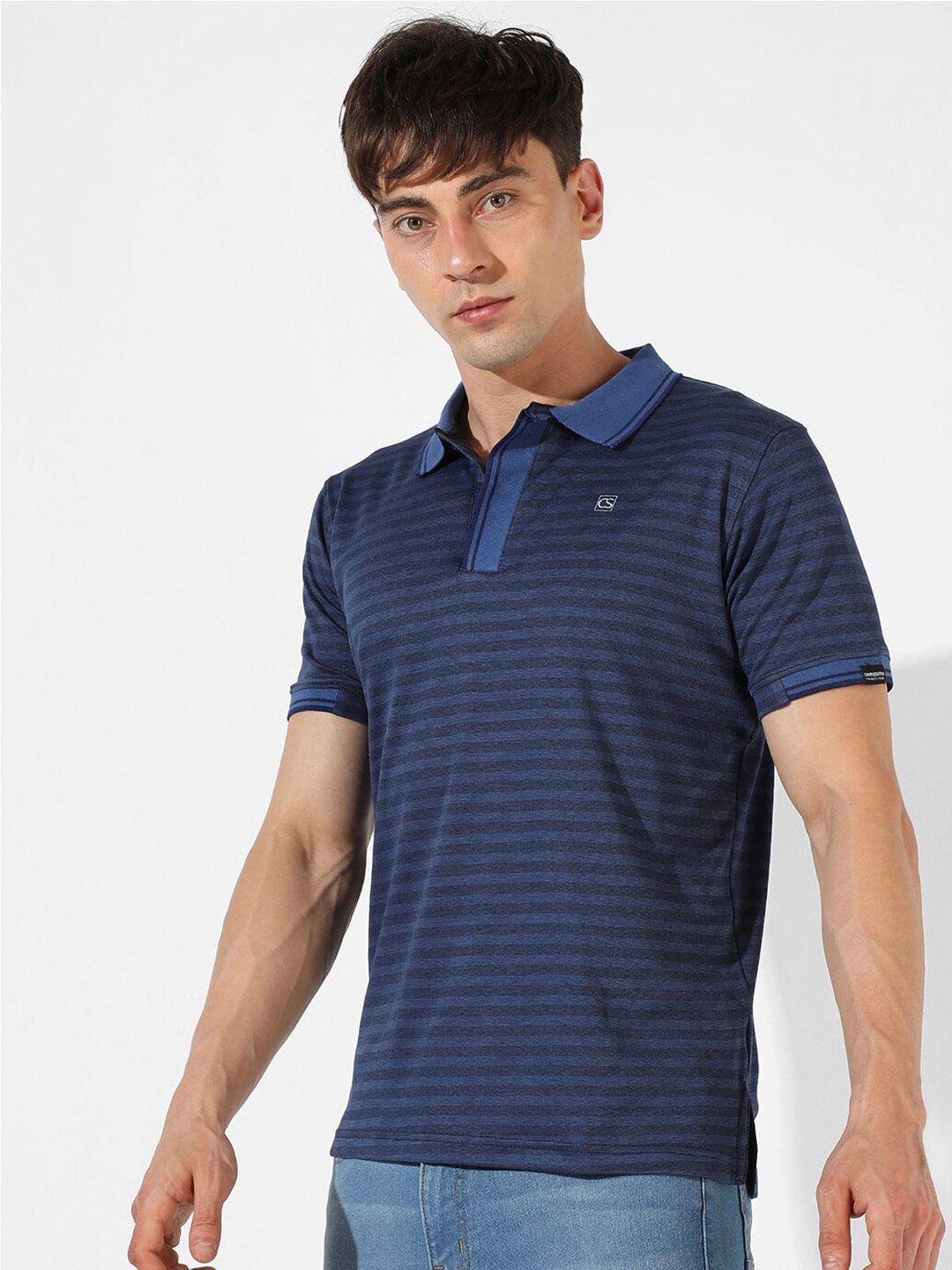 campus sutra striped polo collar cotton t-shirt