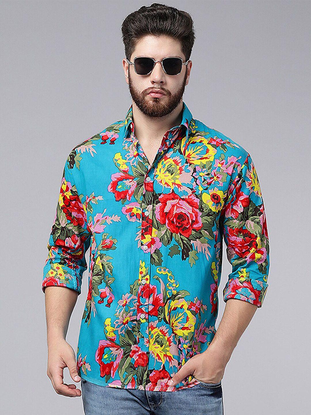 a.t.u.n. classic fit floral printed opaque casual pure cotton shirt