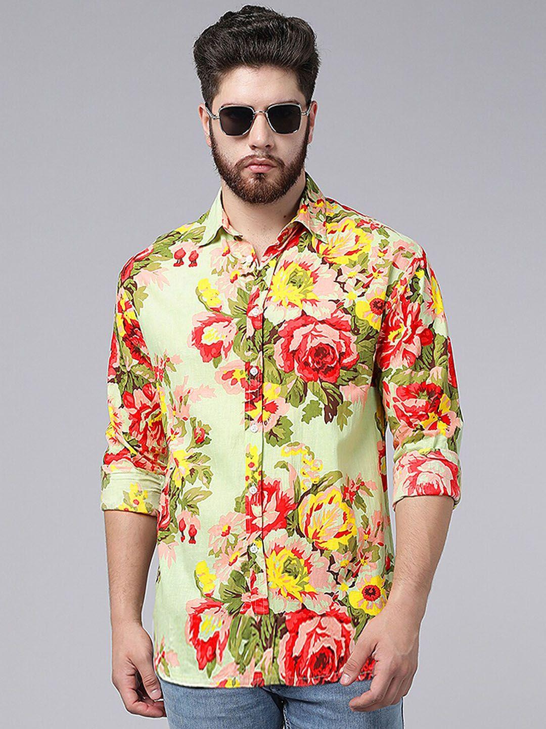 a.t.u.n. classic fit floral printed opaque casual pure cotton shirt