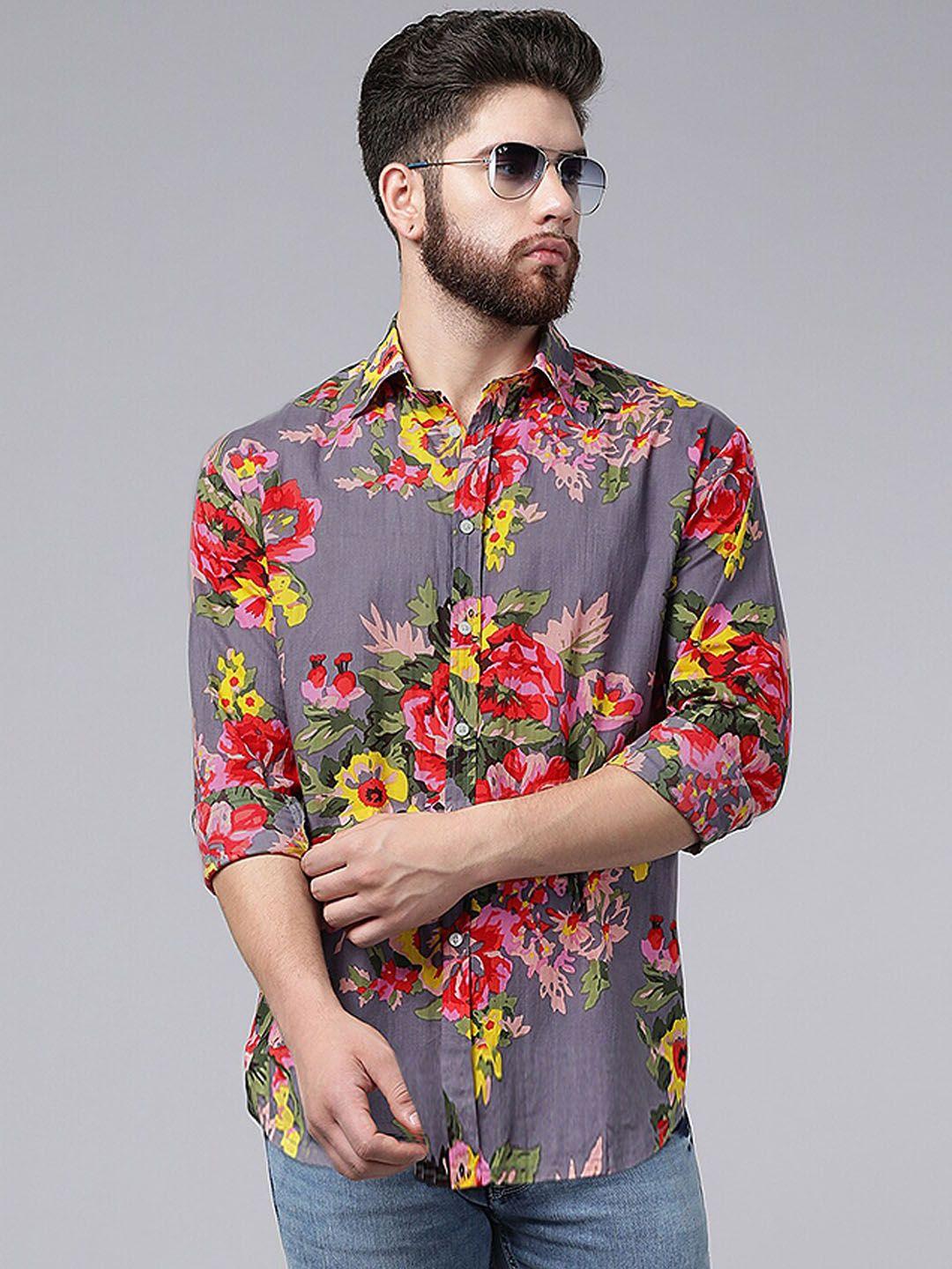 a.t.u.n. classic fit floral printed opaque casual pure cotton shirt