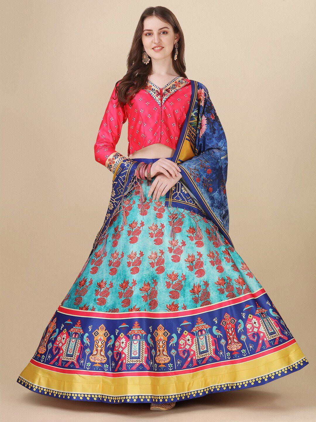 kaizen texo fab printed semi-stitched lehenga & unstitched blouse with dupatta