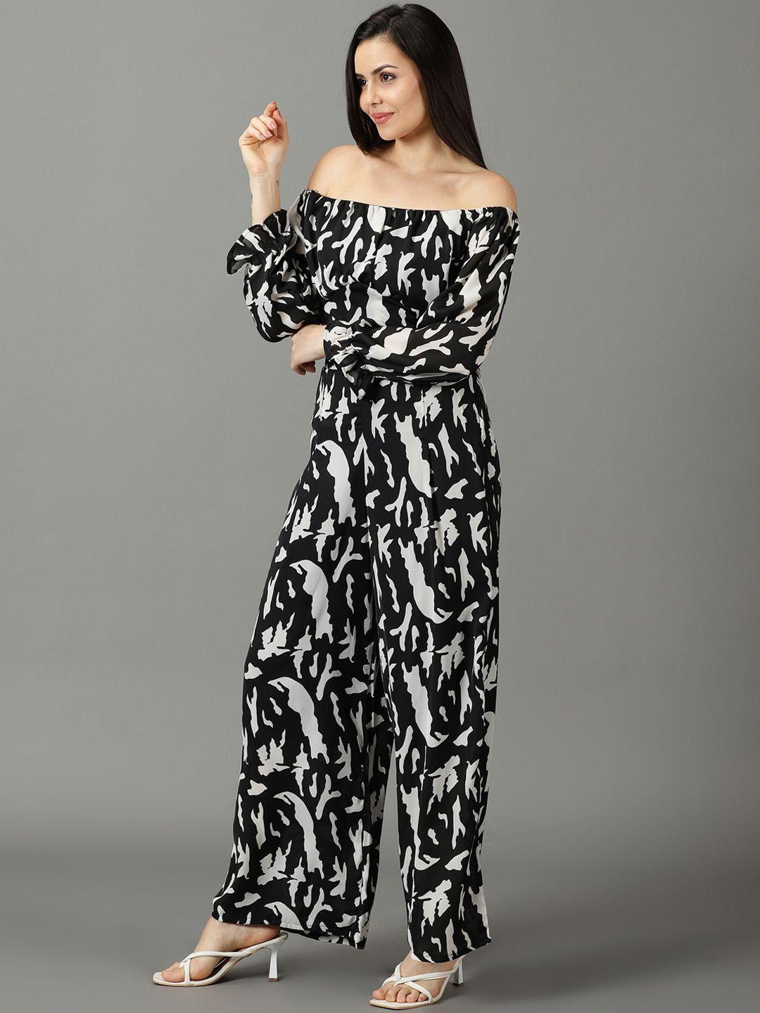 showoff printed off shoulder long sleeves top & palazzos co-ords