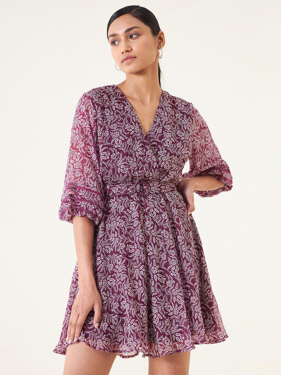 femella floral printed v-neck wrap mini  dress