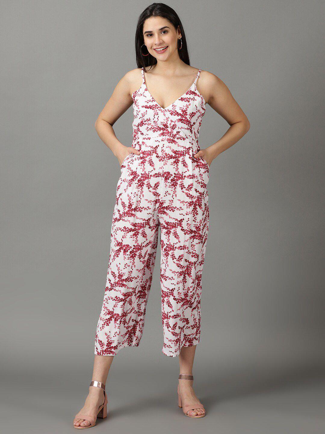 showoff printed shoulder straps capri jumpsuit