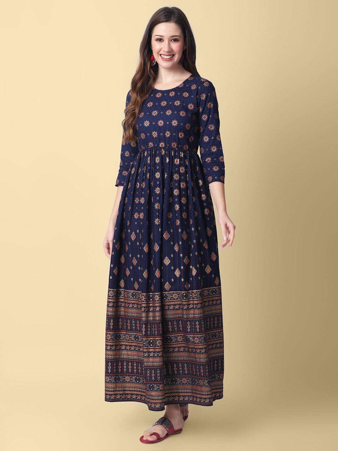 daevish ethnic motifs print maxi dress