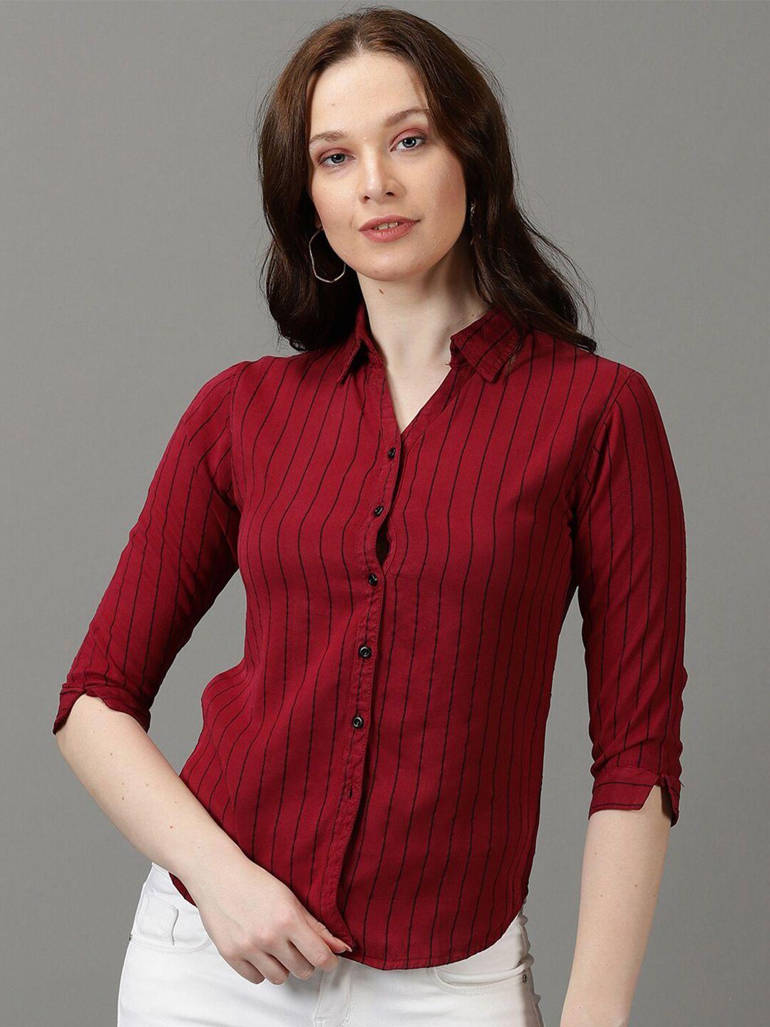 showoff spread collar striped casual shirt