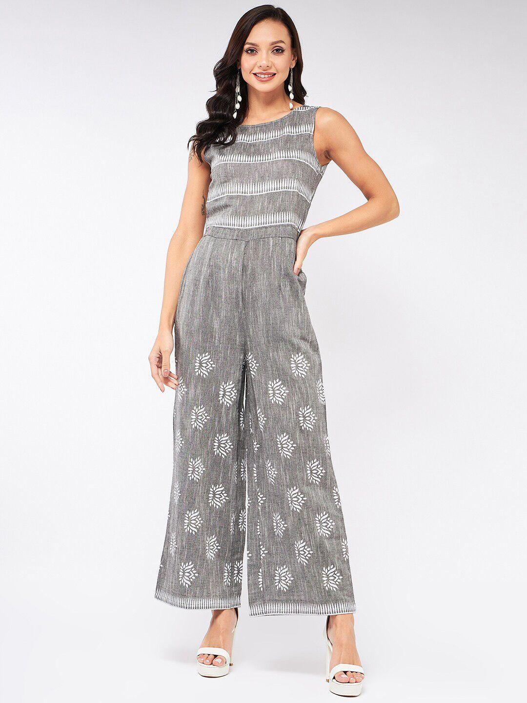 pannkh printed cotton sleeveless basic jumpsuit