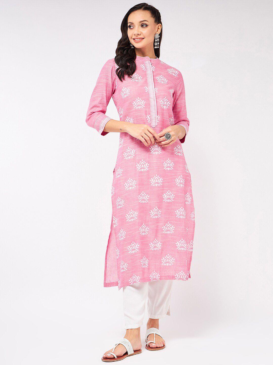 pannkh floral printed mandarin collar cotton regular kurta