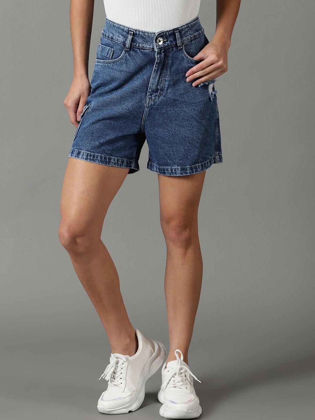 showoff women loose fit high-rise denim shorts