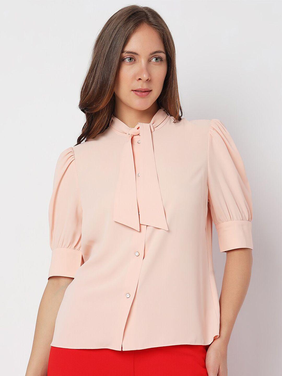 vero moda tie up neck puff sleeves shirt style top