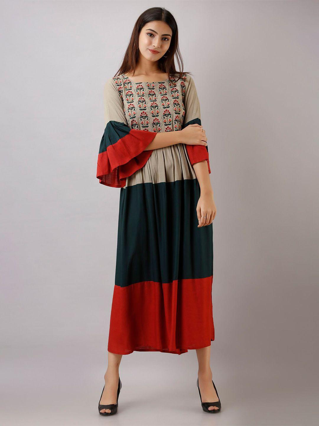 spera colourblocked bell sleeve empire maxi dress