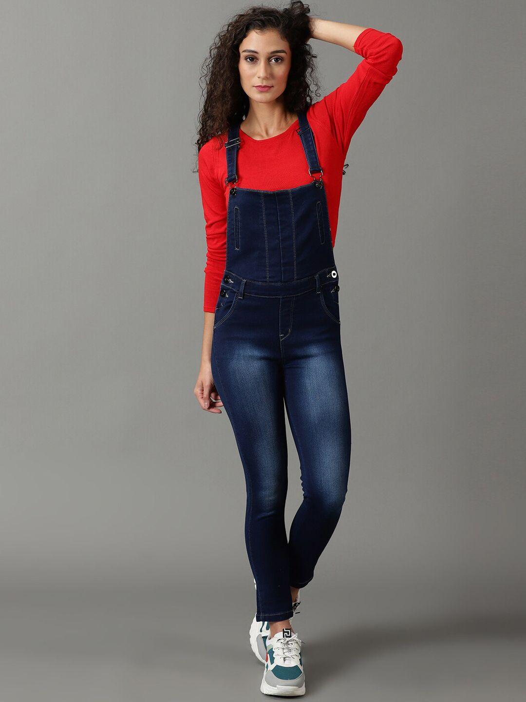 showoff slim-fit cotton denim dungarees