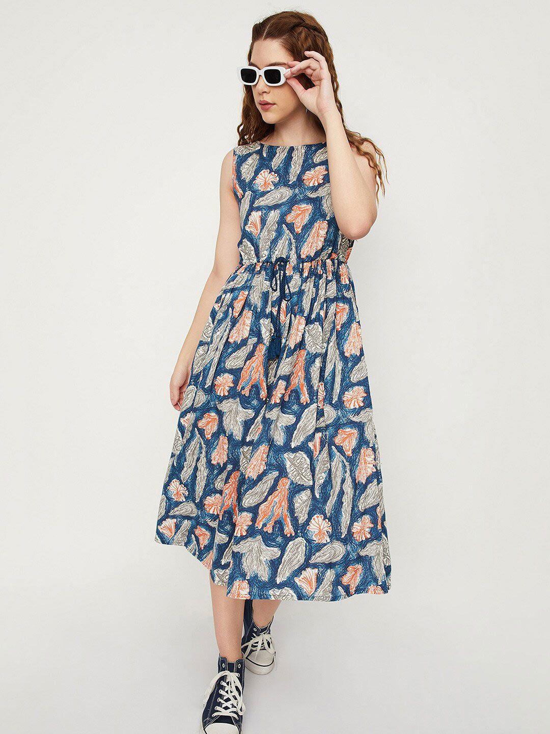 max print fit & flare midi dress