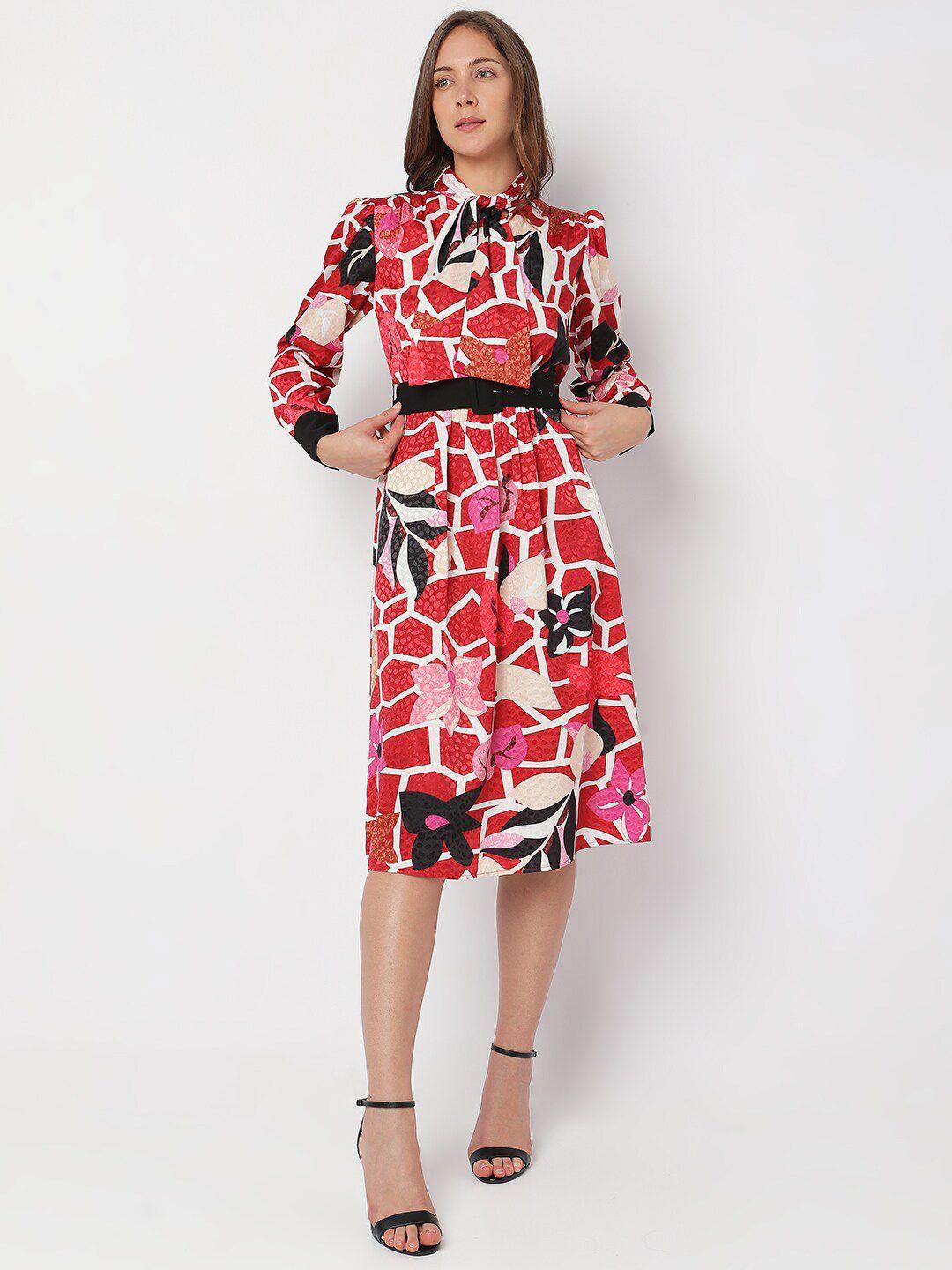 vero moda floral printed fit & flare midi dress