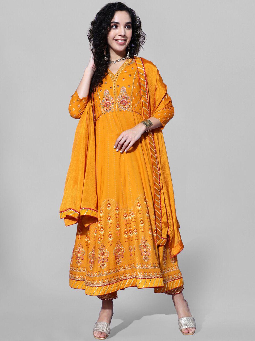 kvsfab floral embroidered gotta patti kurta with trousers & with dupatta