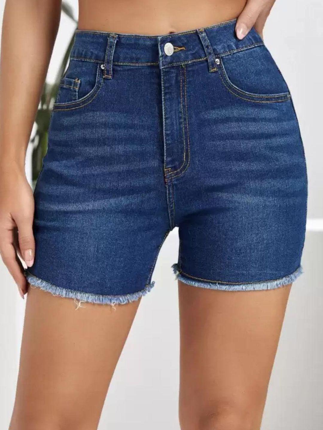 kotty women washed skinny fit high-rise denim shorts