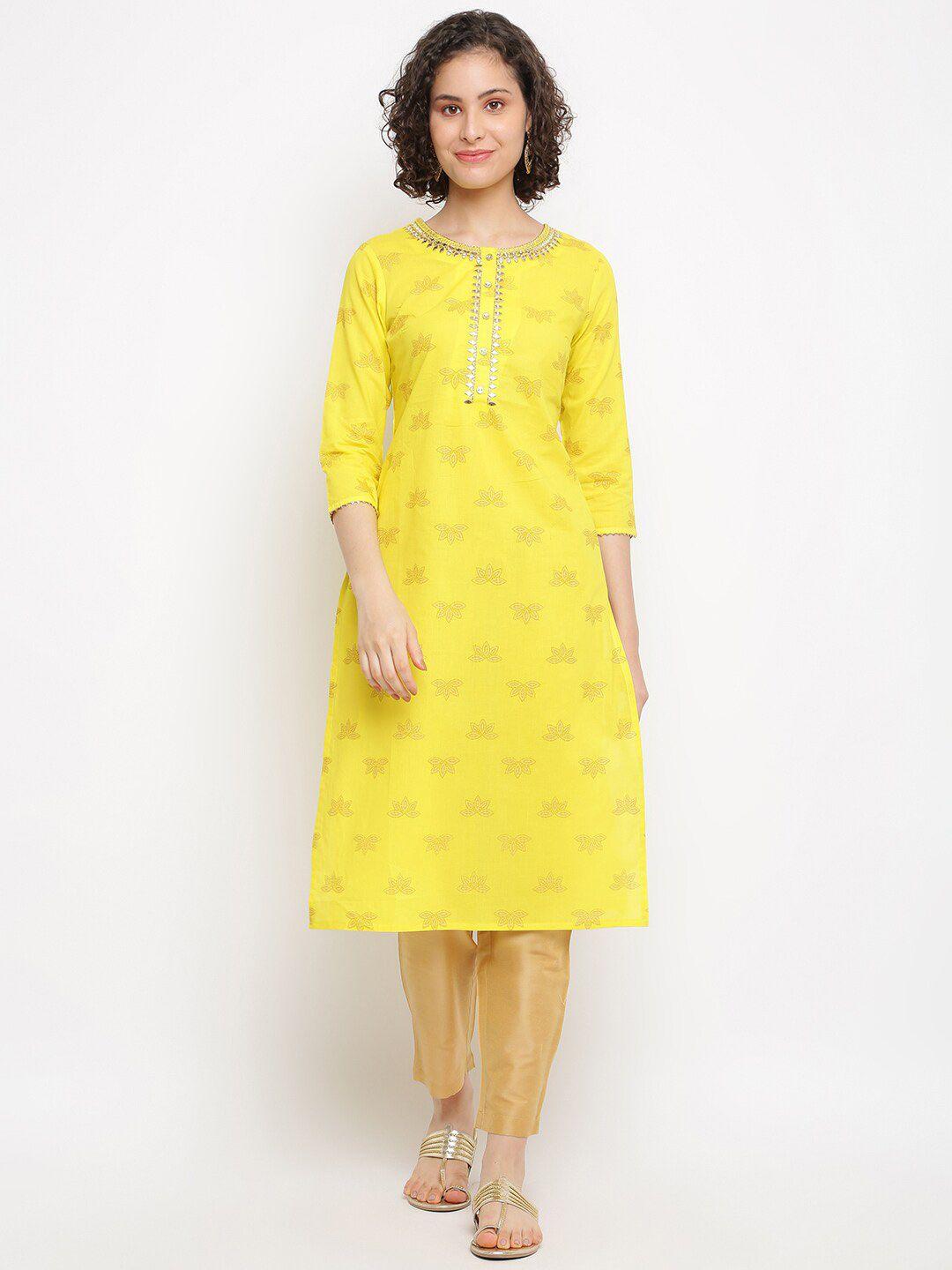 imara ethnic motifs printed mirror work cotton straight kurta