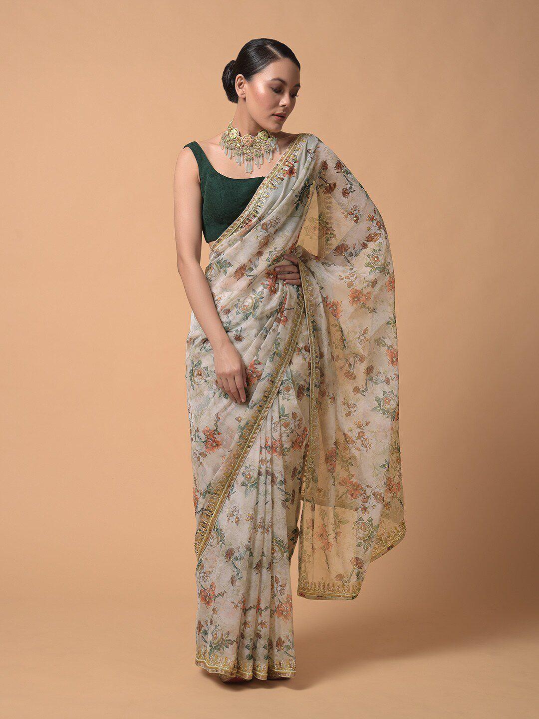 kalki fashion floral woven design zari embellished saree