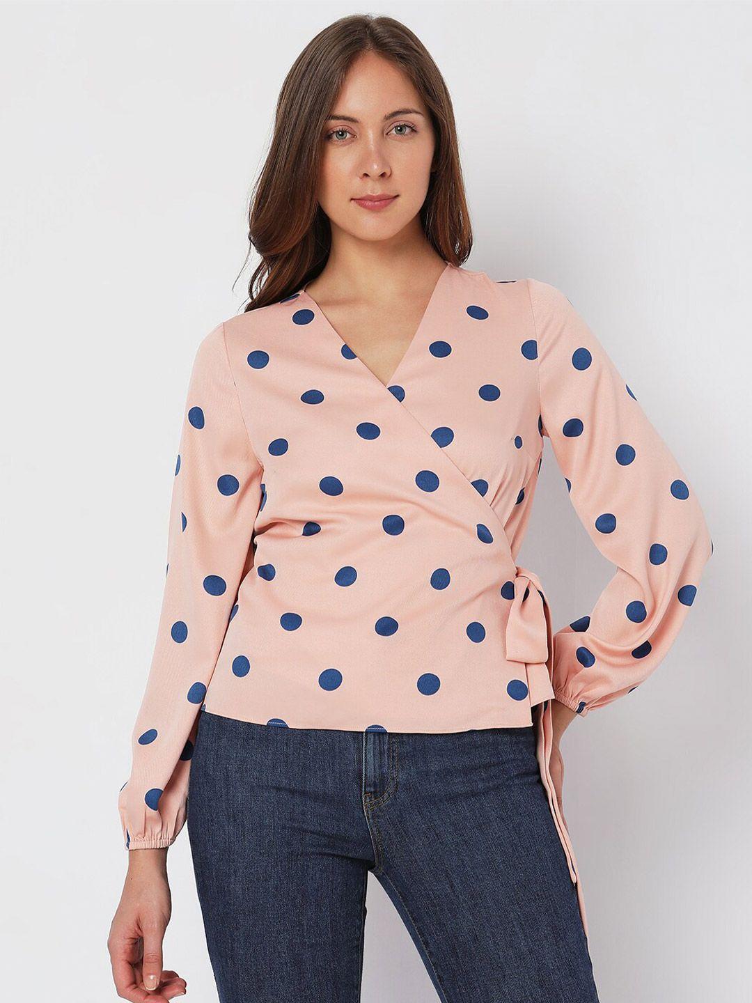 vero moda polka dot print v-neck wrap top