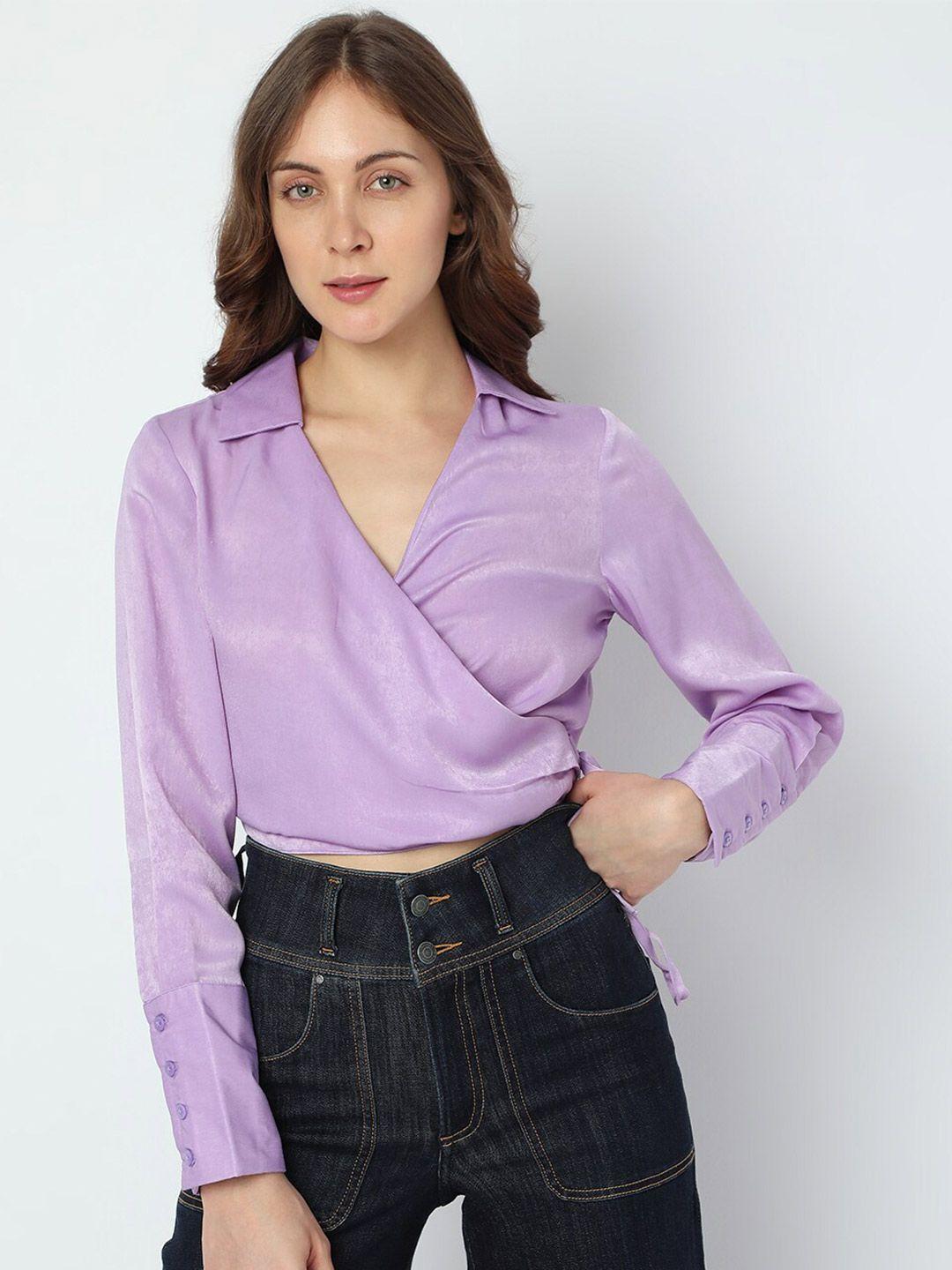 vero moda shirt collar wrap crop top