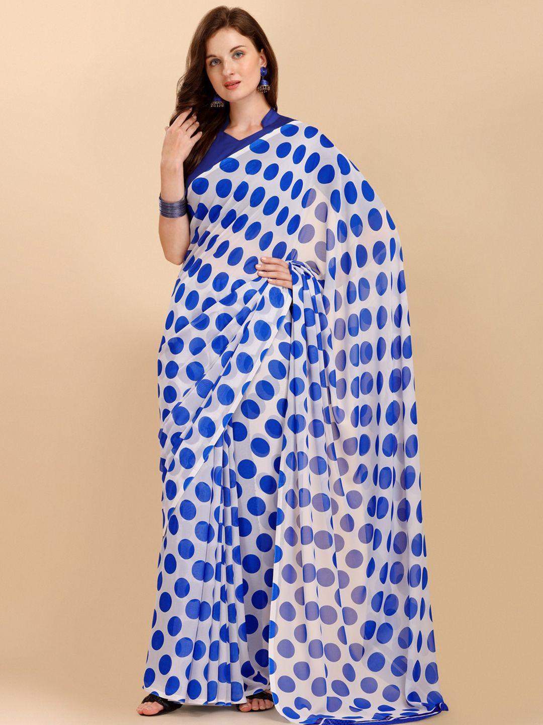 sangria polka dots printed pure georgette saree with blouse piece