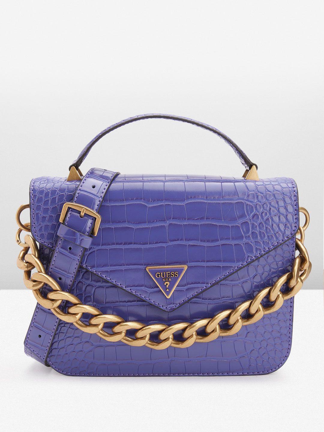 guess women croc textured structured handheld bag