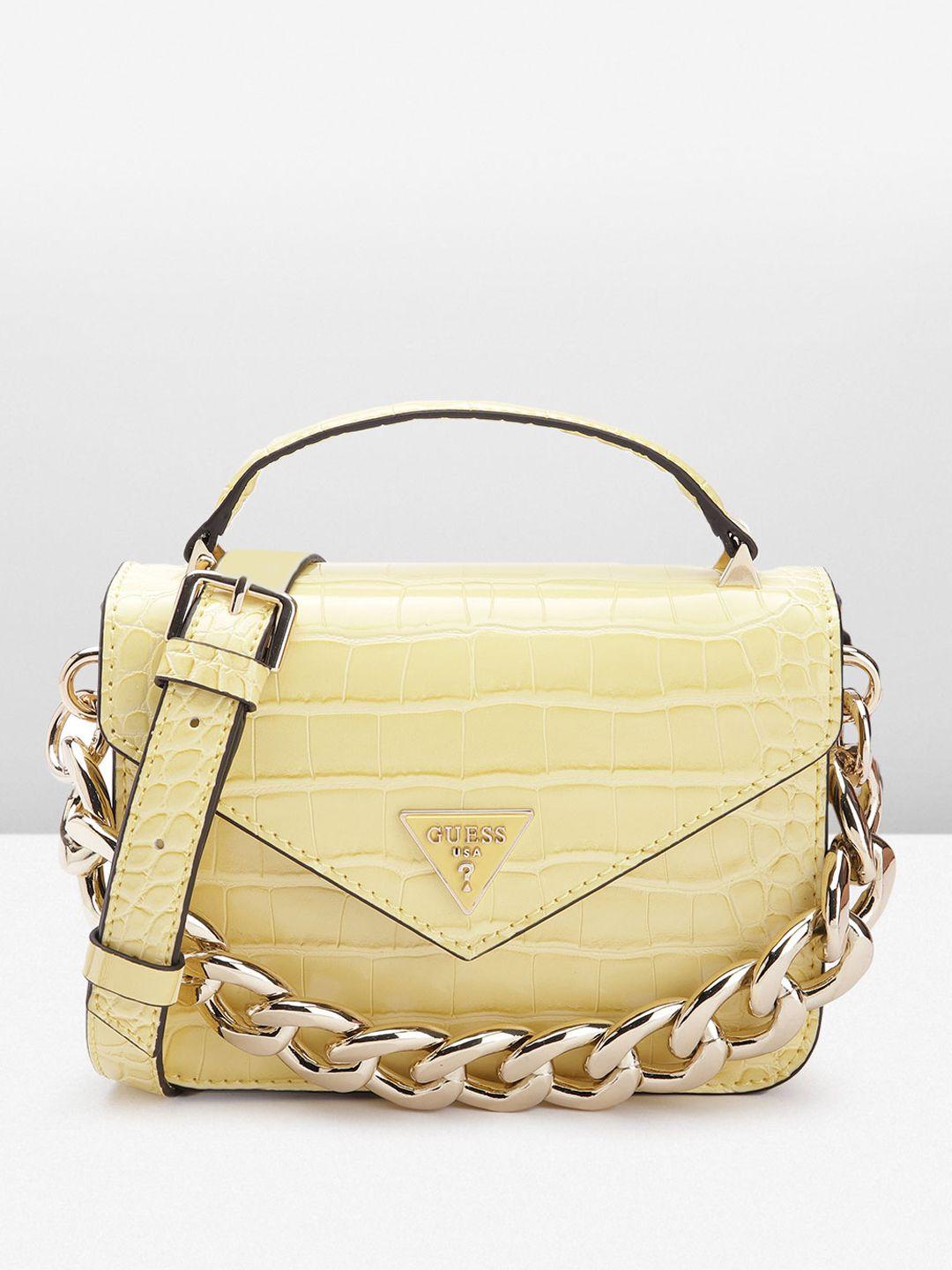 guess croc textured structured satchel