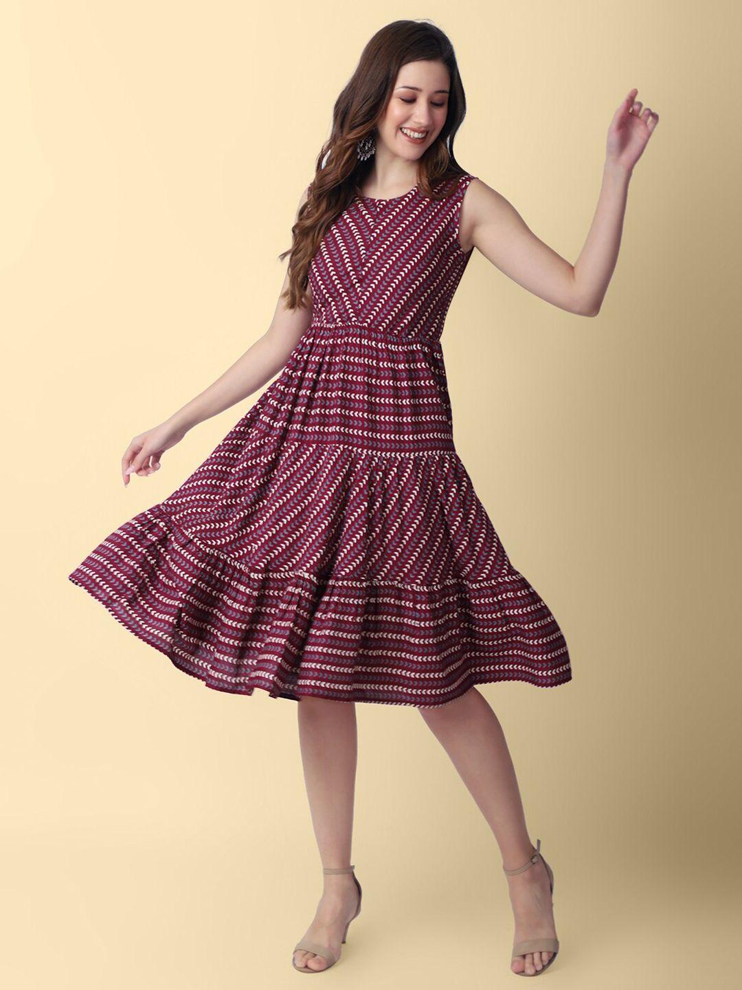 daevish striped gathered fit & flare dress