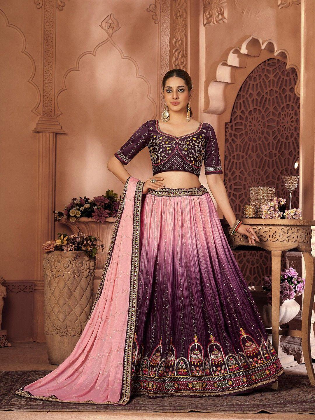 pandadi saree embroidered sequinned semi-stitched lehenga & blouse with dupatta