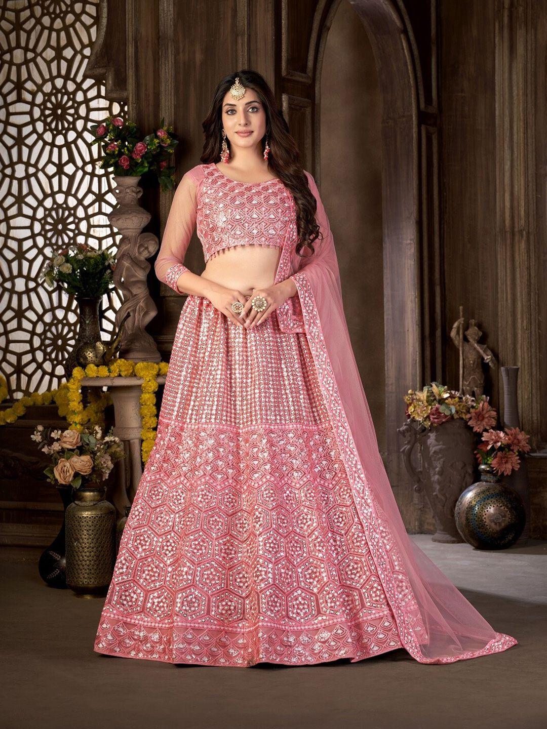 pandadi saree embellished sequinned semi-stitched lehenga & blouse with dupatta