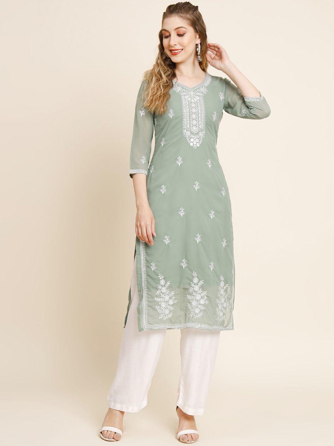 here&now ethnic motifs embroidered thread work georgette kurta