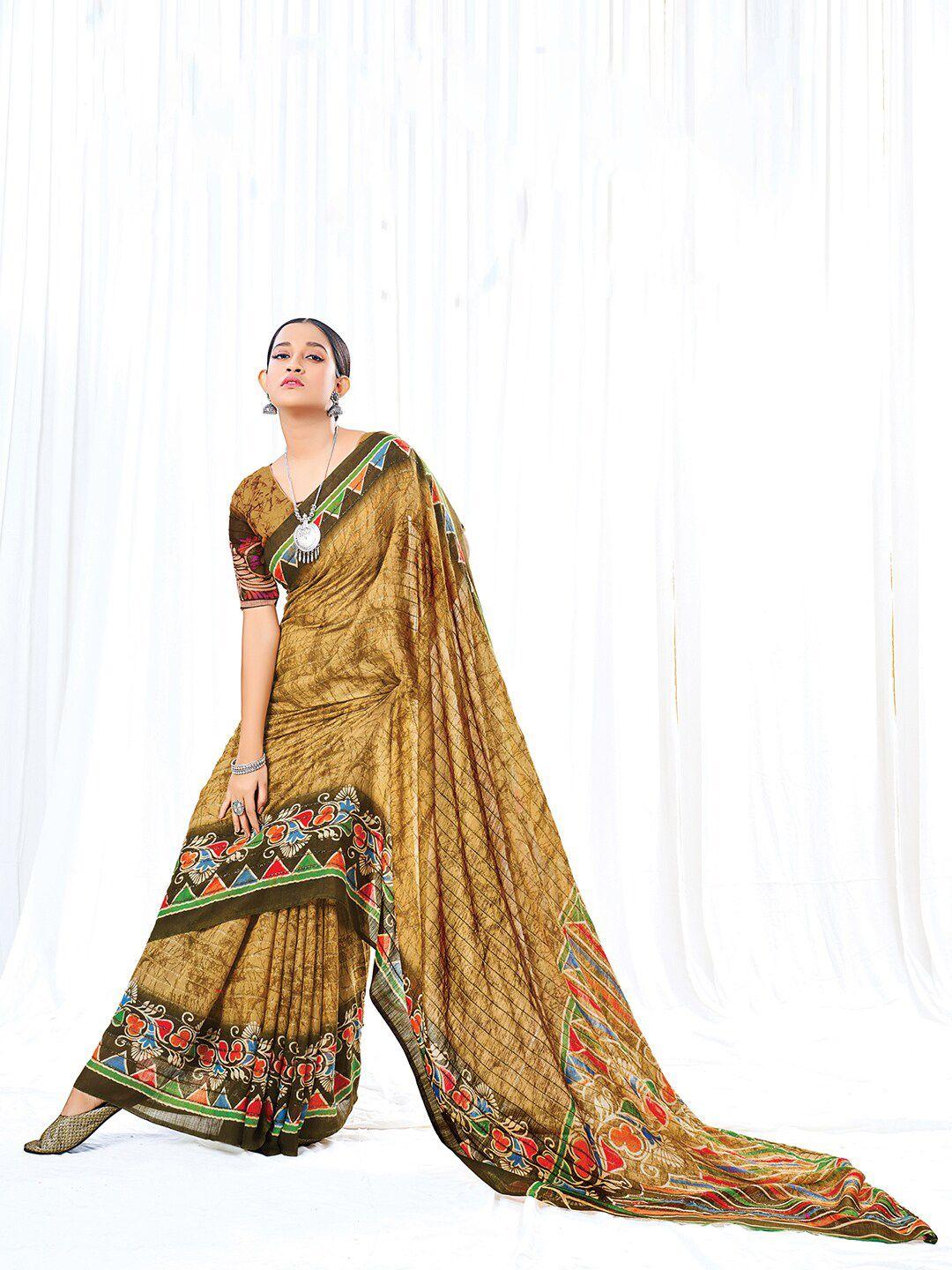 mitera tie and dye printed embellished block print saree