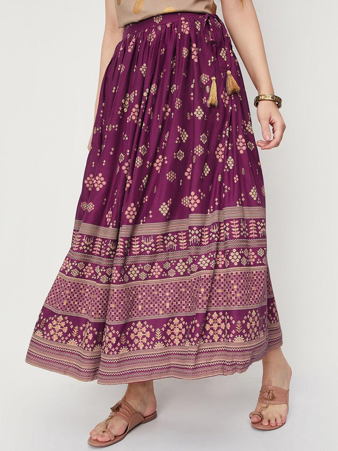 max ethnic print printed maxi flared skirt