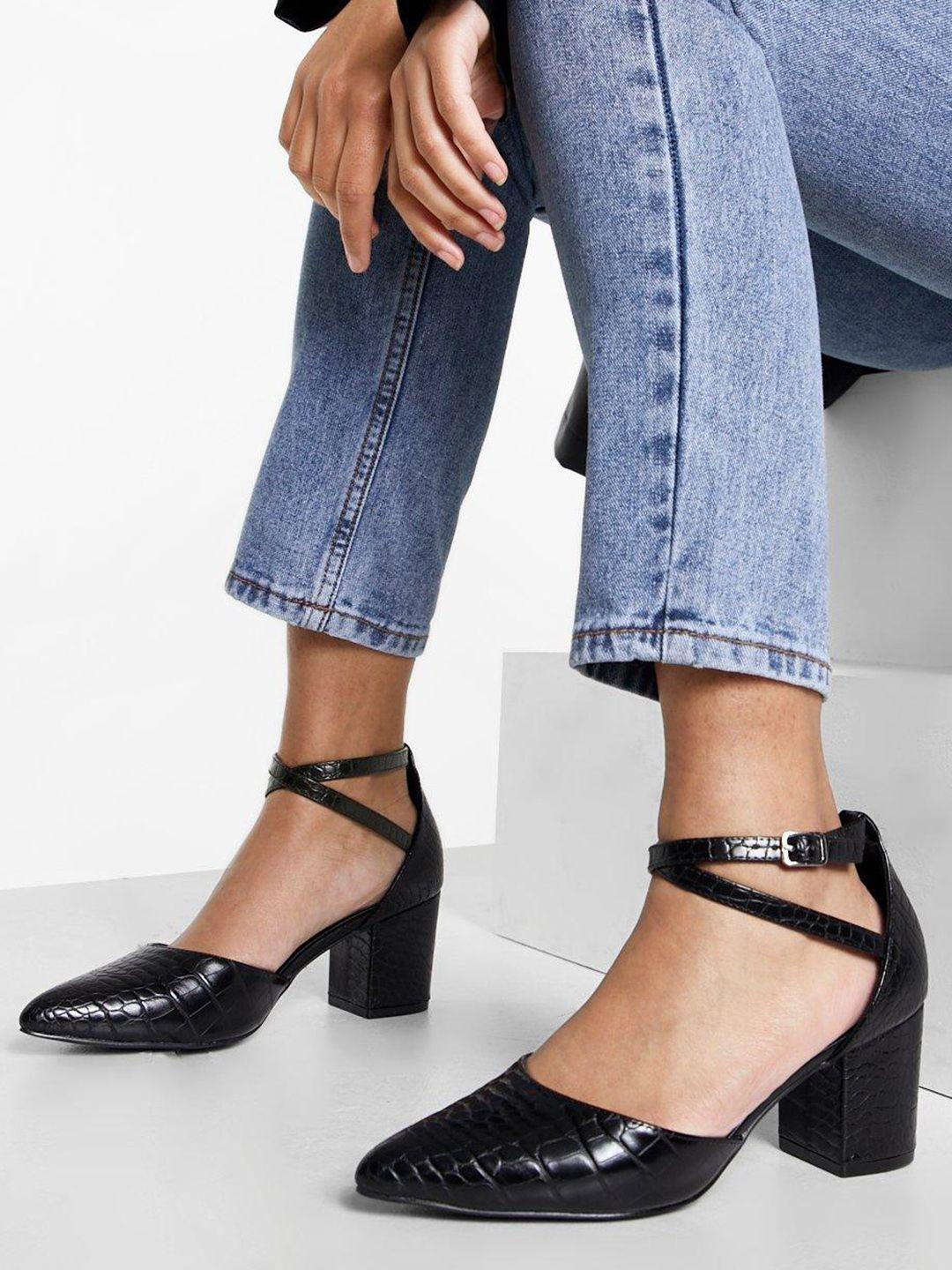 boohoo women croc textured block heeled pumps