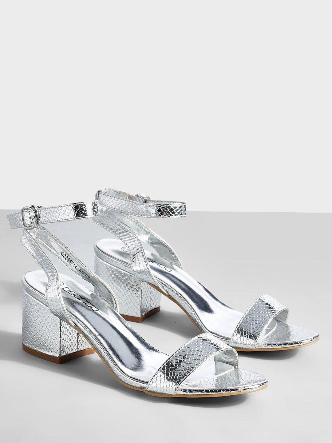 boohoo women snakeskin textured mid-top block heels