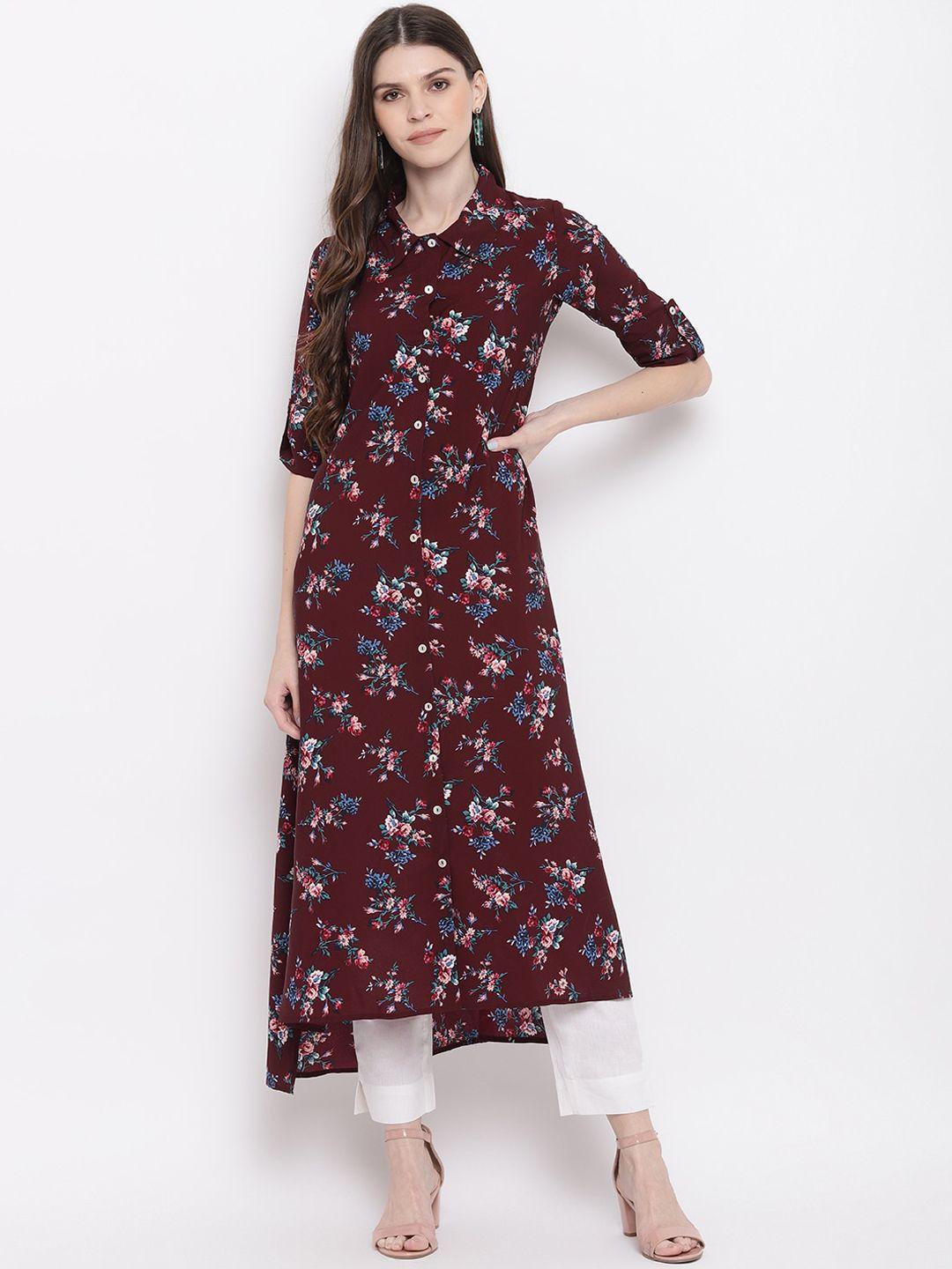 napra shirt collar high-low floral printed a-line kurta