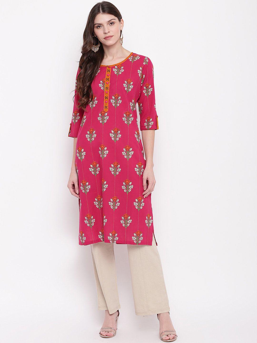 napra floral printed thread work cotton kurta