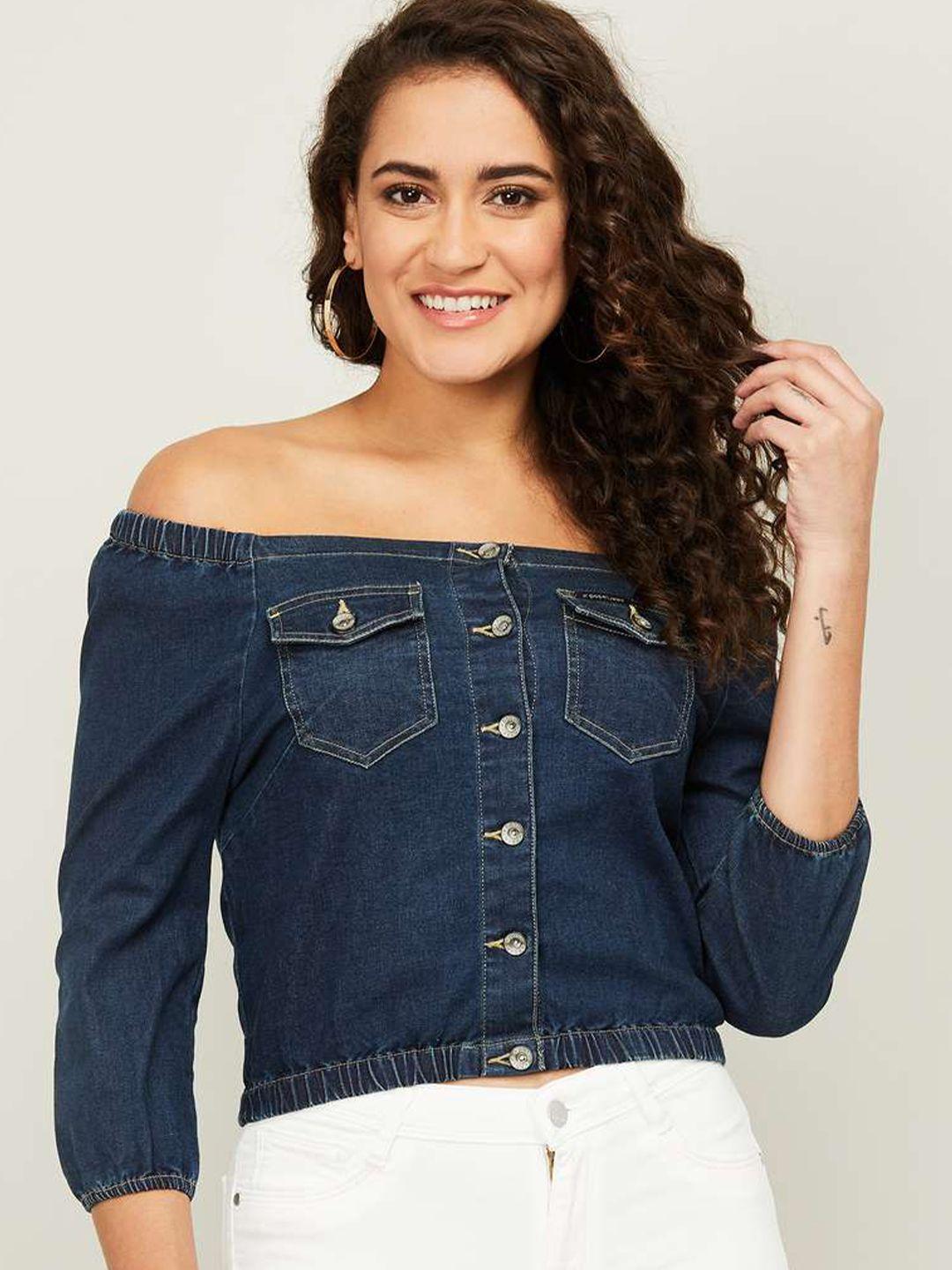 xpose off-shoulder pure cotton denim bardot top