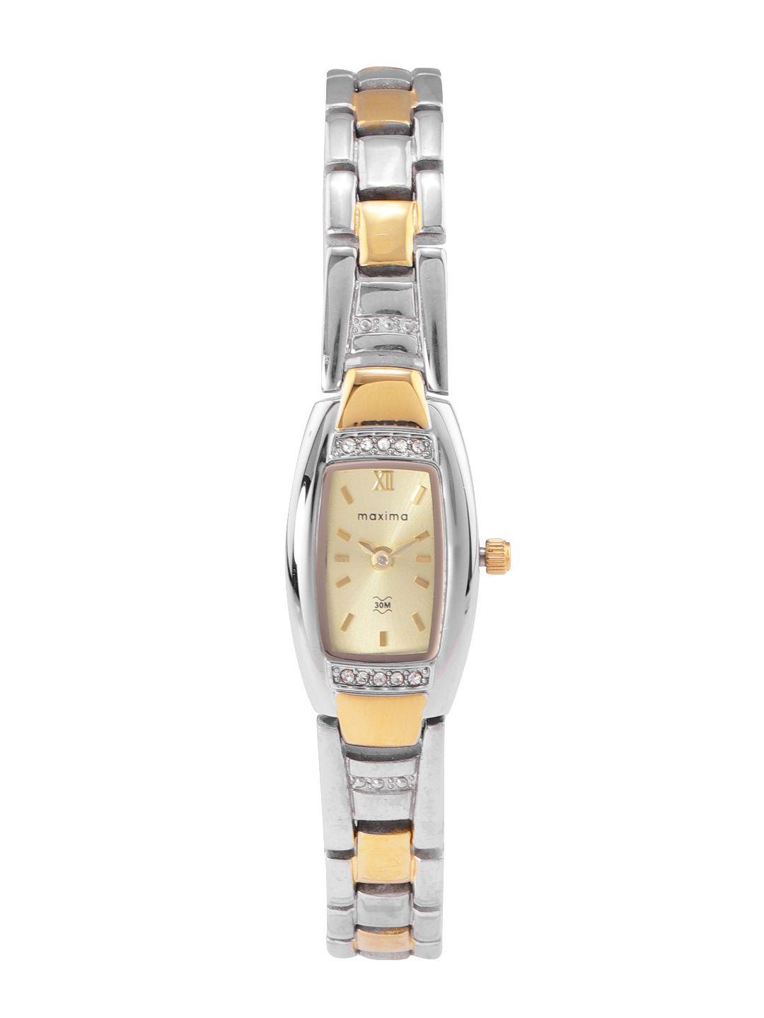 maxima women brass dial & bracelet style straps analogue watch 13682bmlt