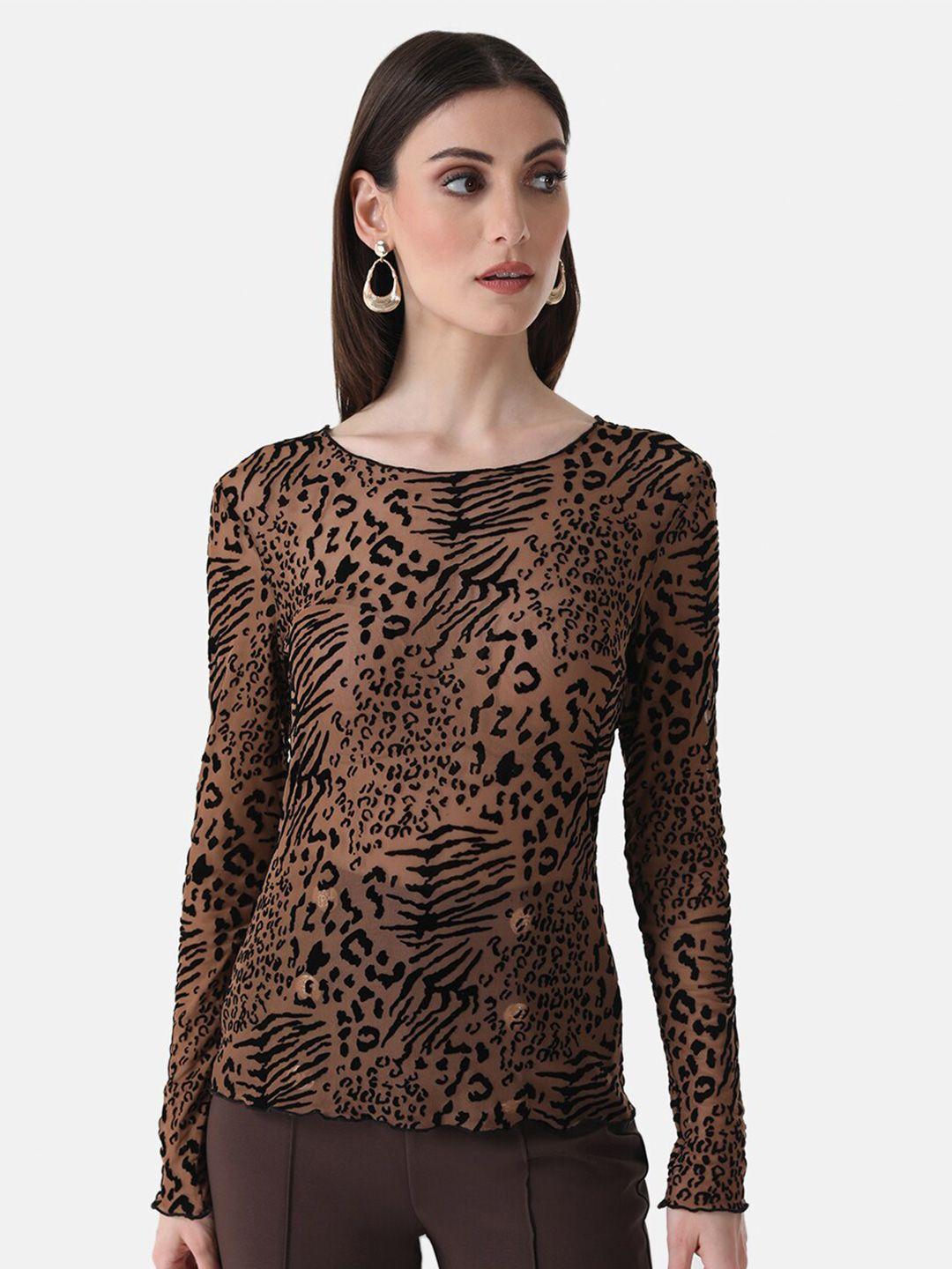 kazo animal printed round neck long sleeves top