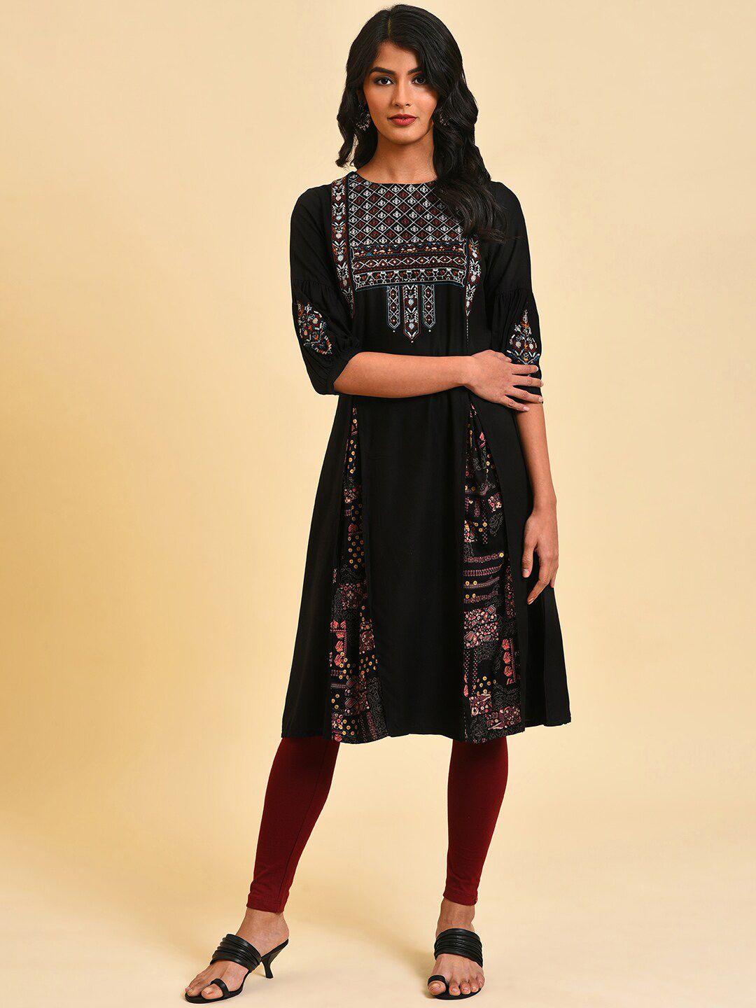 w ethnic motifs embroidered thread work kurta with leggings