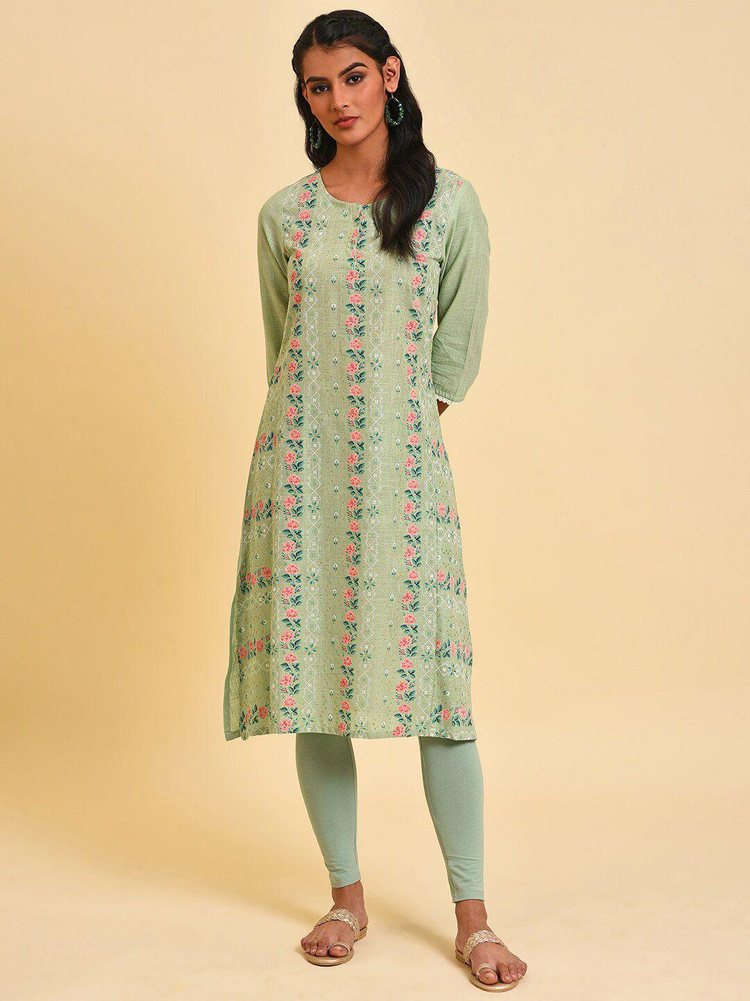 w floral printed regular pure cotton kurta with leggings