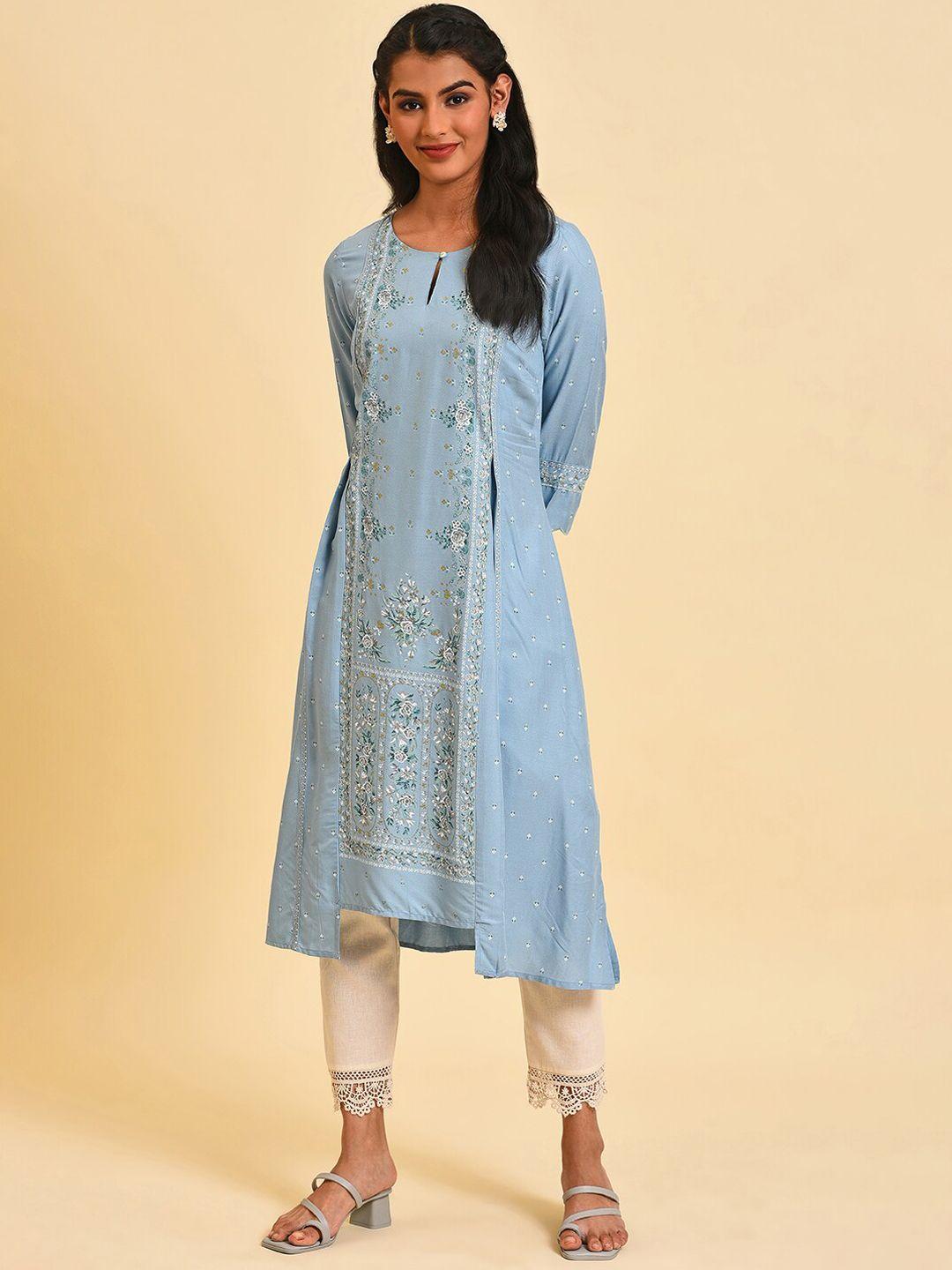 w floral printed keyhole neck a-line kurta