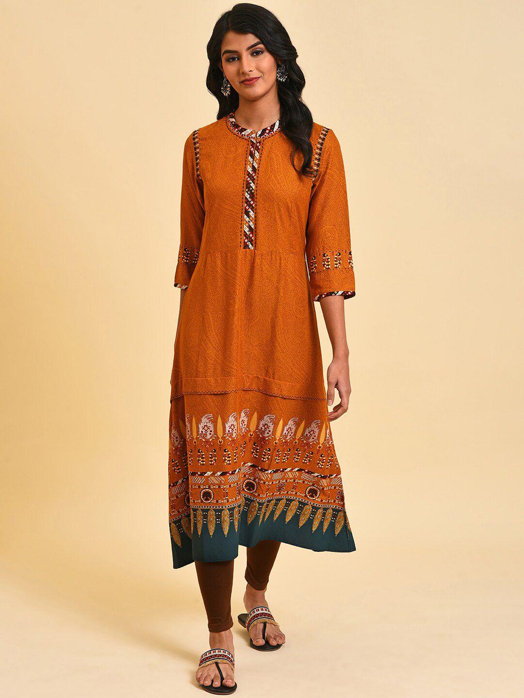 w ethnic motifs printed thread work kurta with leggings