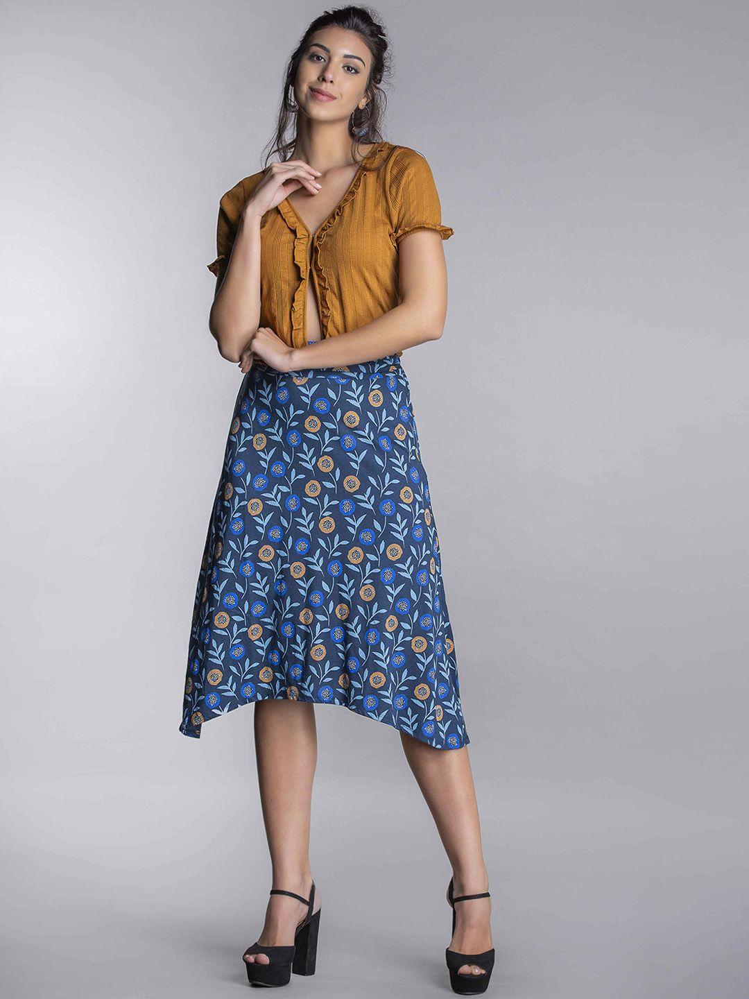 mkoal printed pure cotton flared skirt