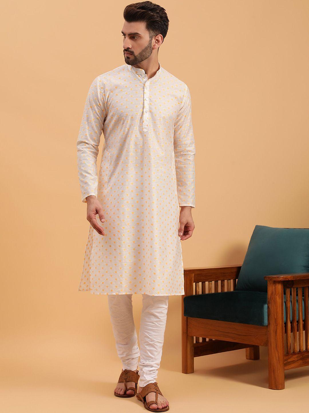 namaskar floral embroidered mandarin collar pure cotton kurta